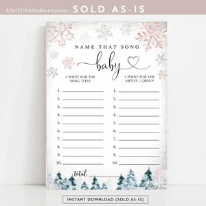 Winter Pink Snowflake Baby Shower Name That Song Game Winter Snowy Tree Imprimable Virtual Baby Shower Games Téléchargement instantané 120V3