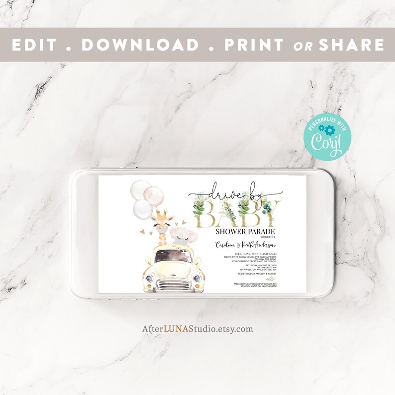 Editable Drive by Baby Shower Invitation Gender Neutral Boy Etsy Canada