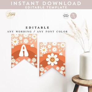 Editable Fall Groovy Pennant Banner Two Groovy One Birthday Party Decor Decorations Printable Instant Download 665K1