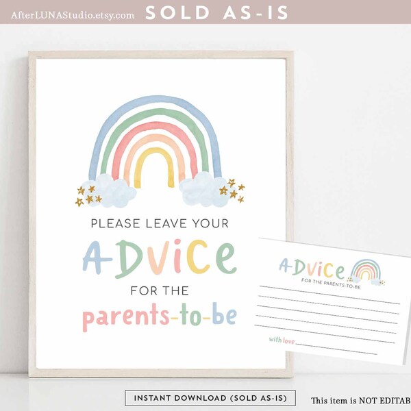 Gender Neutral Pastel Rainbow Baby Shower Game Advice for The Parents Rainbow Shower Decoration Decor Printable Game Instant Download 213V1