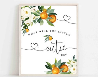 Orange Citrus A Little Cutie Gender Reveal What Will the Little Cutie Be Art Print Baby Shower Baby Brunch Decor Instant Download 248V1