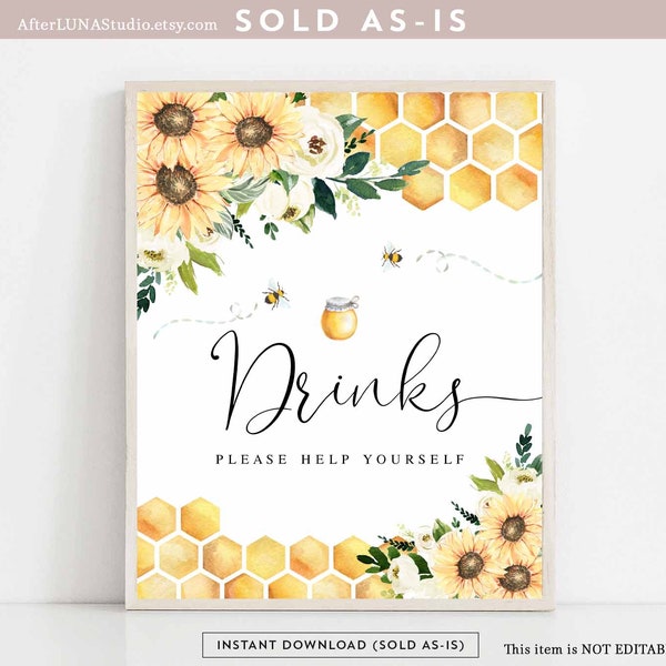 Sunflower Bee Parents to Bee Baby Shower Gender Neutral Drinks Sign Decor Decoration Signs Digital Printable Instant Download 846V1