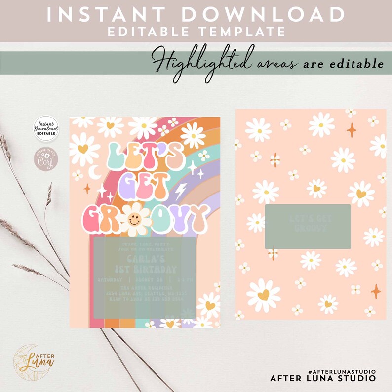 Editable Let's Get Groovy Invite Daisy Rainbow Groovy 3rd - Etsy