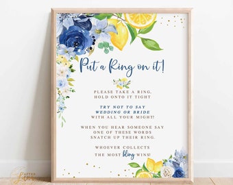 Blue Floral Lemon Put A Ring On It Game Printable Citrus She Found Her Main Squeeze Bridal Baby Shower Games Instant Download 157BR5