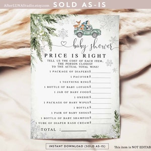Inverno Woodland Sage Green Truck Snowflake Preço é Jogo Certo Chá de Bebê de Inverno Polvilhe Jogos para Impressão Download Instantâneo 1319V4