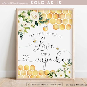 Bee Love and Cupcake Sign Bride To Bee Meant To Bee Wedding Couple Shower Decor Decoration Digital Printable Instant Download 845BR1