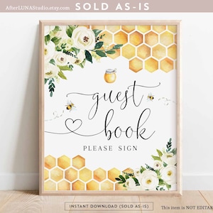 Abeja libro de visitas signo novia a abeja destinado a abeja boda pareja despedida de soltera decoración decoración digital imprimible descarga instantánea 845BR1
