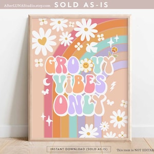 Groovy Birthday Party Decor 70&#39; Daisy alleen Groovy Vibes Decor Groovy Rainbow hippie verjaardagsdecoratie afdrukbare Instant Download 633K4