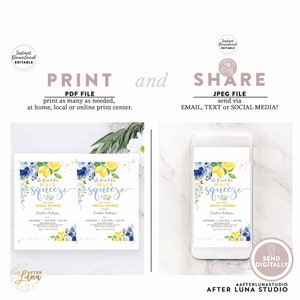 Editable Blue Lemon Bridal Shower Invitation Blue Floral Citrus She Found Her Main Squeeze Invite Template Instant Download 157BR5 image 4