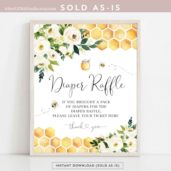 Bee Baby Shower Decor Diaper Raffle Sign Rustic Gender Neutral Sweet As Can Bee Baby Shower Digital Printable Instant Download 845V1