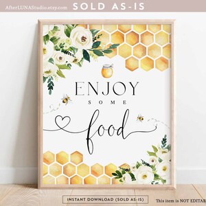 Abeja disfrutar de un poco de comida signo novia a abeja destinado a abeja boda pareja ducha decoración decoración digital imprimible descarga instantánea 845BR1