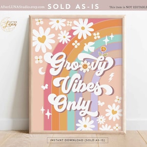Groovy Birthday Party Decor 70&#39; Daisy Groovy Vibes Only Decor Groovy Rainbow Hippie Verjaardag Decoratie Afdrukbare Instant Download 633K1