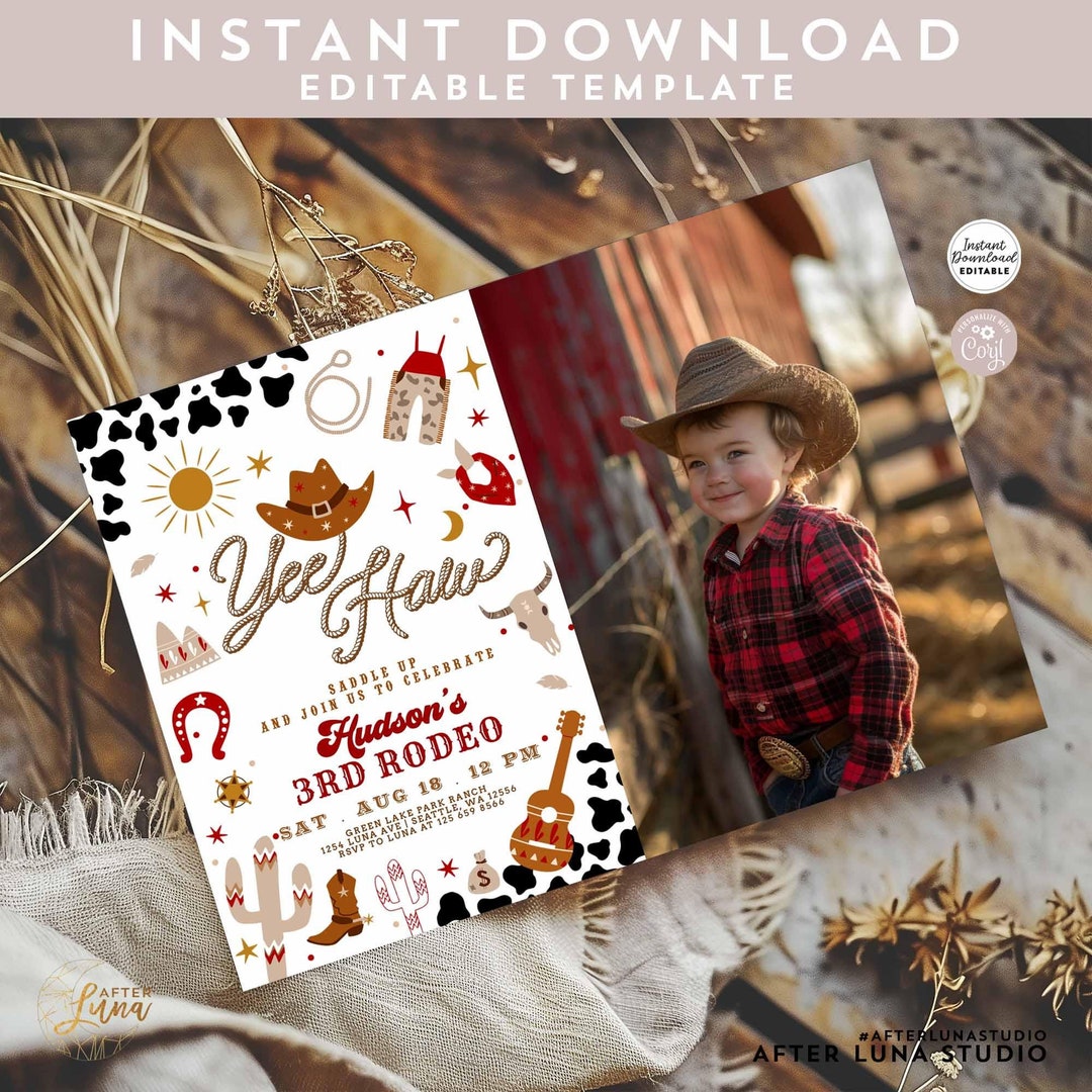 Editable Cowboy Rodeo Birthday Invitation: Rodeo Ranch Wild West Invite ...