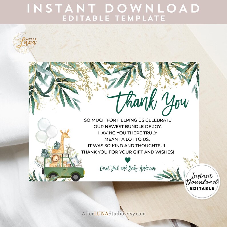 editable safari thank you flat card drivevirtual baby
