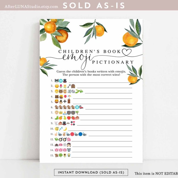 Orange Citrus Little Cutie Children's Book Emoji Baby Book Emoji Pictionary Emoji Game Baby Shower Digital Printable Instant Download 160V1