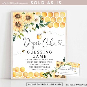 Sunflower Bee Parents to Bee Baby Shower Guess How Many Diapers Diaper Cake Game Gender Neutral Digital Printable Instant Download 846V1