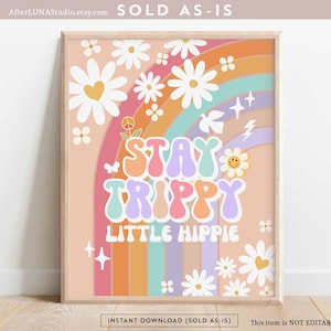 Groovy Birthday Party Decor 70&#39; Daisy Stay Trippy Sign Decor Groovy Rainbow Hippie Verjaardagsdecoratie Afdrukbare Instant Download 633K4