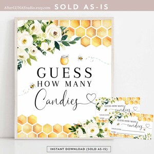 Bee Baby Shower Games Raad eens hoeveel snoepjes Game Sign Card Gender Neutral Reveal Baby Shower Game Afdrukbare Instant Download 845V1