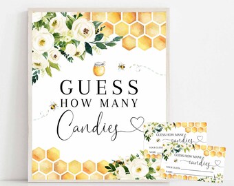 Bee Baby Shower Games Guess How Many Candies Game Sign Card Gender Neutral Reveal Baby Shower Game Printable Instant Download 845V1