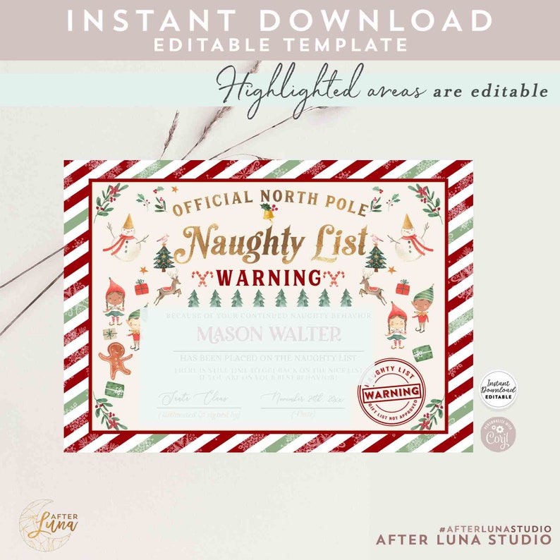 EDITABLE Naughty List Warning Certificate Printable Naughty Etsy