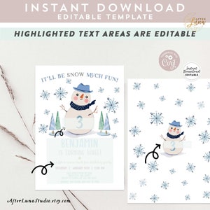 Editable ANY AGE Boy Winter Birthday Invitation Snow Much Fun Snowman Birthday Invite Template Instant Download 1496 (4) image 3