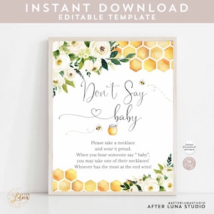 Bee Dont Say Babytuch Bee Dont Say Pink Sign Gender Neutral Reveal Sweet As can Bee Baby Shower Game Printable Instant Download 845V1