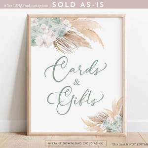 Sage Green Pampas Grass Cartes et cadeaux Signe Boho Boho Couples Baby Shower Sprinkle Décoration Numérique Imprimable Téléchargement instantané 212V6