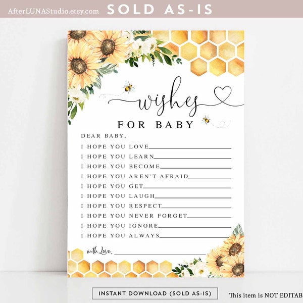 Sunflower Bee Parents to Bee Baby Shower Wishes For Baby Game Gender Neutral Baby Shower Games Digital Printable Instant Download 846V1