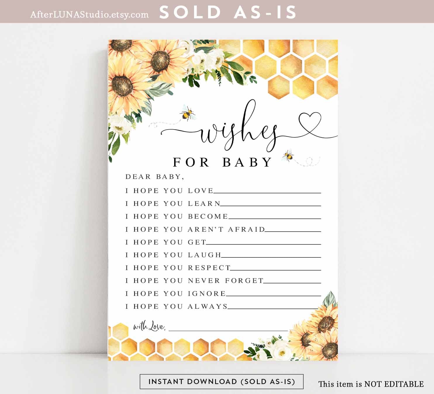 Sunflower Bee Parents to Bee Baby Shower Wishes for Baby Game Etsy