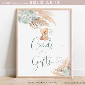 Salbei grün Pampas Gras Teddy Bär Karten und Geschenke Zeichen Boho Wir können bärig warten Baby Shower Decor Digital bedruckbar Sofortiger Download 904V1