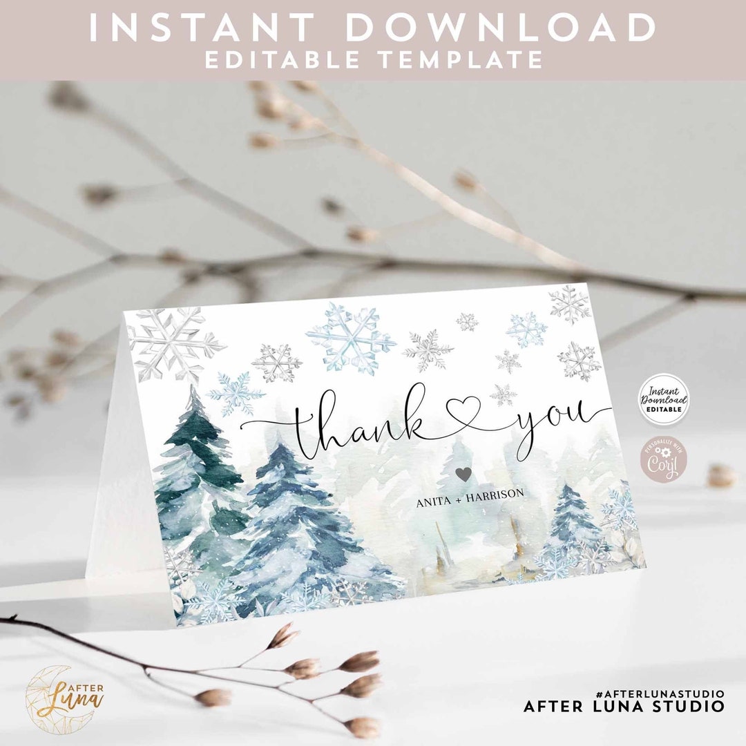 Editable Personalized Winter Blue Snowflake Baby Shower Thank You ...