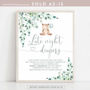 GRÜNER BALLON grün Teddy Bär Late Night Windeln Spiel Zeichen Bärenwarte Baby Shower Geschlecht Neutral Spiel Printable Instant Download 1432V6