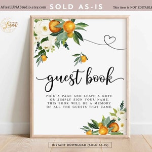 Oranje Citrus Gastenboek Teken Gastenboek Teken Oranje Witte Bloemen Rustiek Een klein schatje is onderweg Decor Digitale Instant Download 248V1
