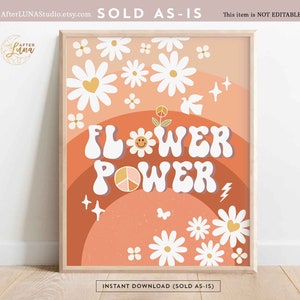 Fall Groovy Birthday Party Decor 70&#39; Flower Power Wall Art Sign Decor Boho Hippie Birthday Decoration Printable Instant Download 665K1
