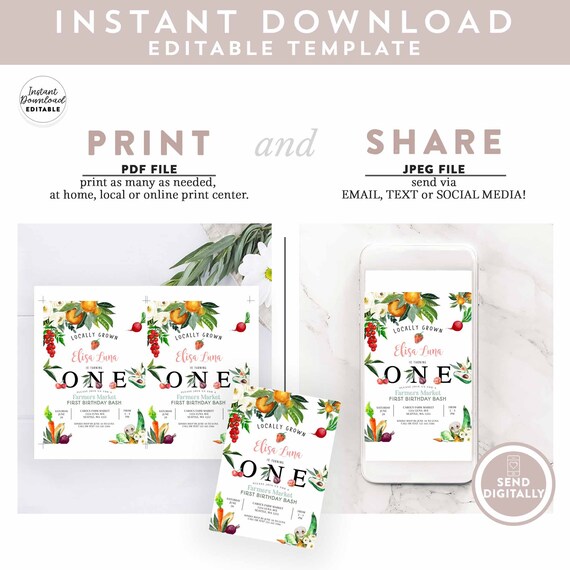 Editable Farmers Market First Birthday Invitation Localement Etsy Canada