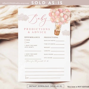 Pink Girl Teddy Bear Globo aerostático Bebé Predicción y Consejos Boho Podemos Beary Esperar Baby Shower Digital Imprimible Descarga Instantánea 905V3