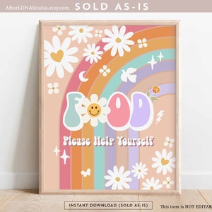 Groovy verjaardagsfeestje decor 70&#39; madeliefje eten bord decor groovy regenboog hippie verjaardag decoratie afdrukbare Instant Download 633K4