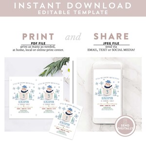 Editable ANY AGE Boy Winter Birthday Invitation Snow Much Fun Snowman Birthday Invite Template Instant Download 1496 (4) image 2