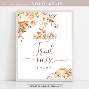 Fall Woodland Pumpkin Trail Mix Sign Fall Autumn Baby Shower Sprinkle Decor Decoration Signs Digital Printable Instant Download 1320