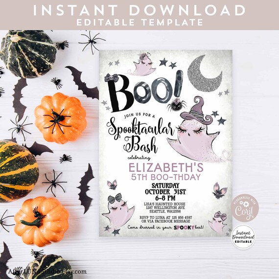 Editable Halloween Boo Anniversaire Invitation Spooky Purple Etsy France