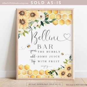 Girasol abeja Bellini Bar signo novia a abeja destinado a abeja boda pareja ducha decoración decoración digital imprimible descarga instantánea 846BR1