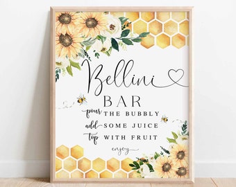 Sunflower Bee Bellini Bar Sign Bride To Bee Meant To Bee Wedding Couple Shower Decor Decoration Digital Printable Instant Download 846BR1