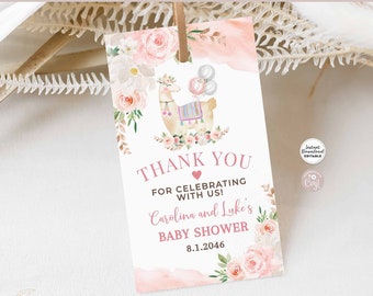 Editable Pink Floral Llama Girl Baby Shower Sprinkle Thank You Favor Tag Printable Template Instant Download 194V1