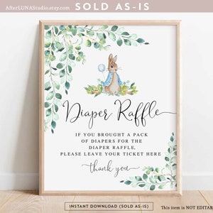 Peter Rabbit Diaper Raffle Sign Peter Rabbit Peter Rabbit Baby Shower Decoration Decors Printable Instant Download 1455V1