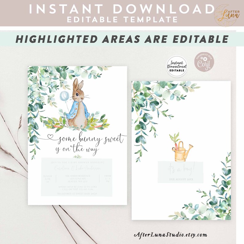 Editable Peter Rabbit Baby Shower Invitation Invites Boy Some - Etsy