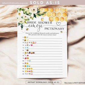 Bee Bride Emoji Pictionary Game Shower Game Bee Meant To Bee Wedding Couple Couple Shower Games Game Printable Instant Download 845BR1