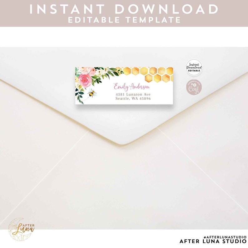 Editable Pink Floral Rustic Honey Bee Return Address Label Etsy