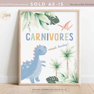 Boy Dino Dinosaur T Rex Two Three Birthday Carnivore Food Table Sign Decor Sign Jurassic Birthday Decor Printable Instant Download 277K2