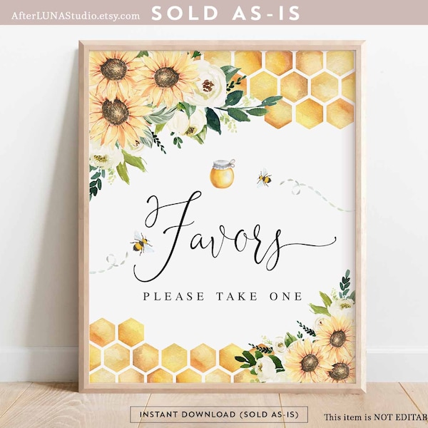 Sunflower Bee Favors Sign Bride To Bee Meant To Bee Wedding Couple Shower Decor Decoration Digital Printable Instant Download 846BR1