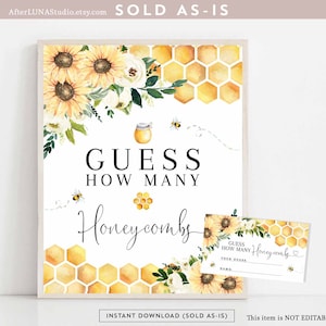 Sonnenblume Biene Eltern zu Bee-Baby-Dusche Errate, wie viele Waben Spiel Gender Neutral Spiele Digital Printable Instant Download 846V1